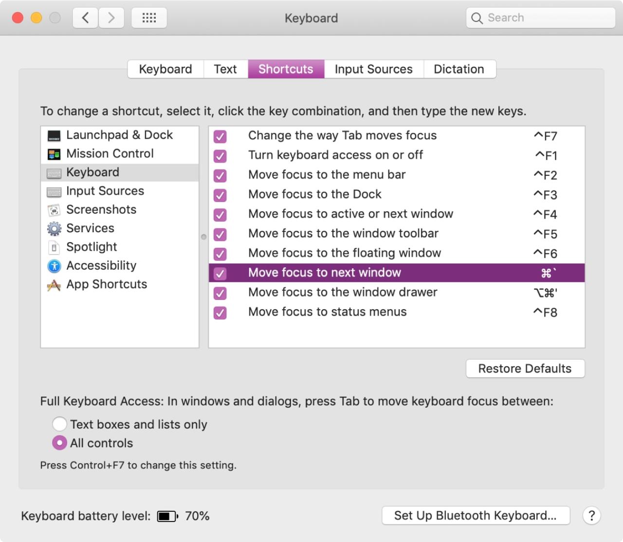 Métodos abreviados de teclado en Preferencias del sistema Mac