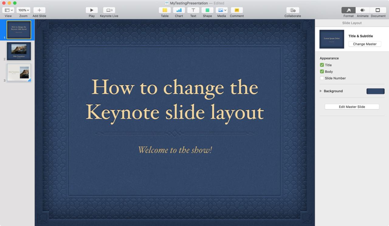 Keynote Slideslow Slide Layout en Mac