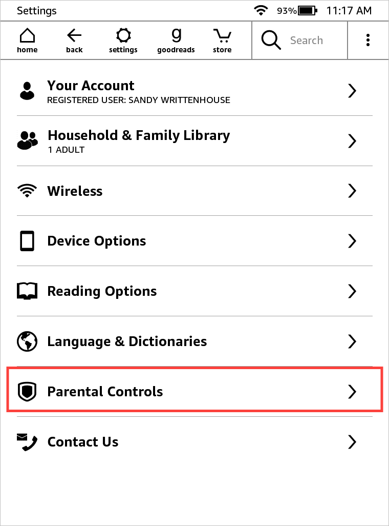 Configuración de Kindle Paperwhite, controles parentales