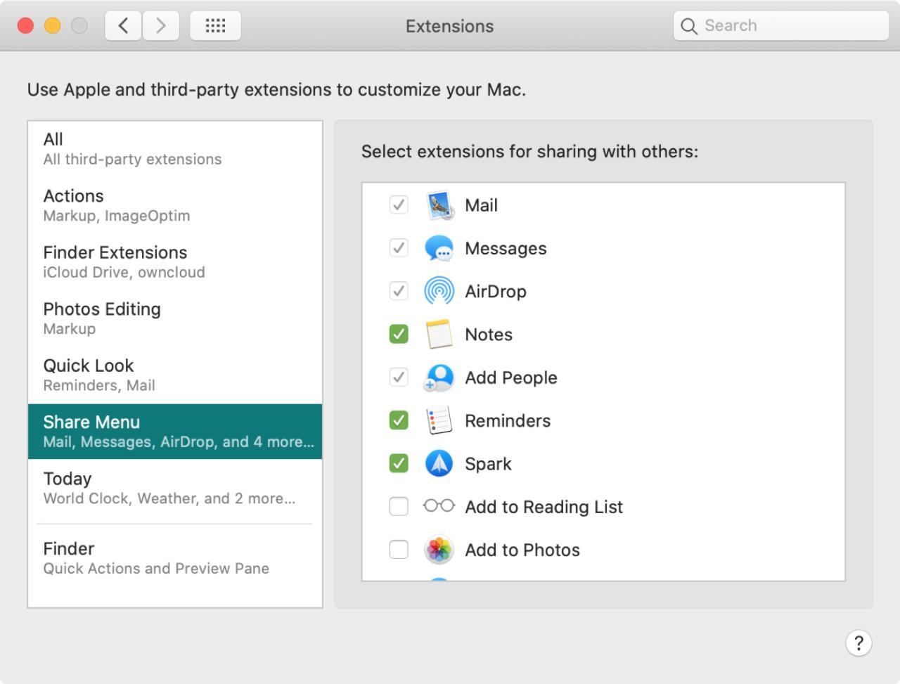 Extensiones del menú Compartir de Mac