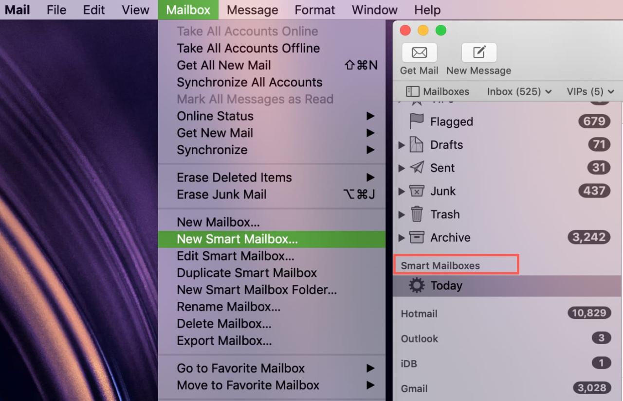 Nuevo buzón inteligente en Mail en Mac