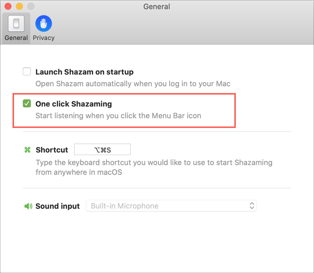 Shazaming con un clic en Mac