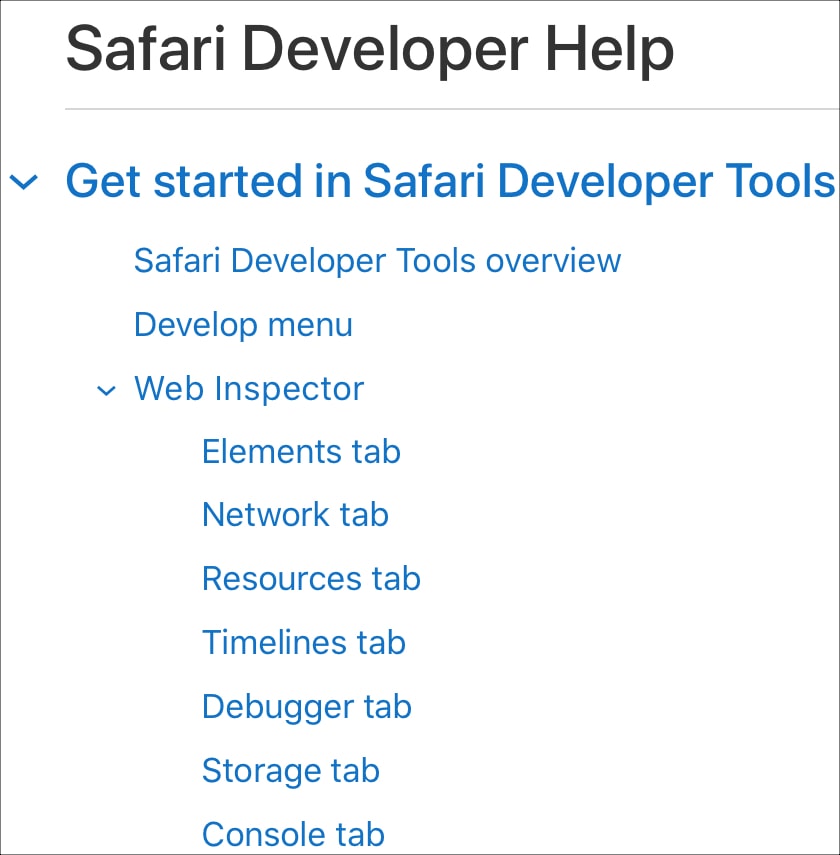 que es el inspector web de safari Sitio para desarrolladores de Safari Web Inspector