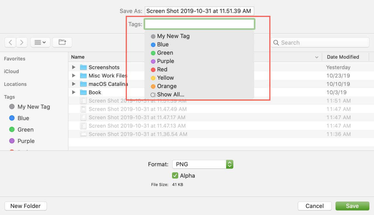 Guardar archivo Asignar etiqueta en Mac