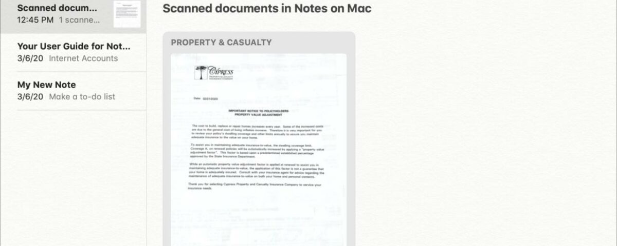 Documentos escaneados en Notes Mac