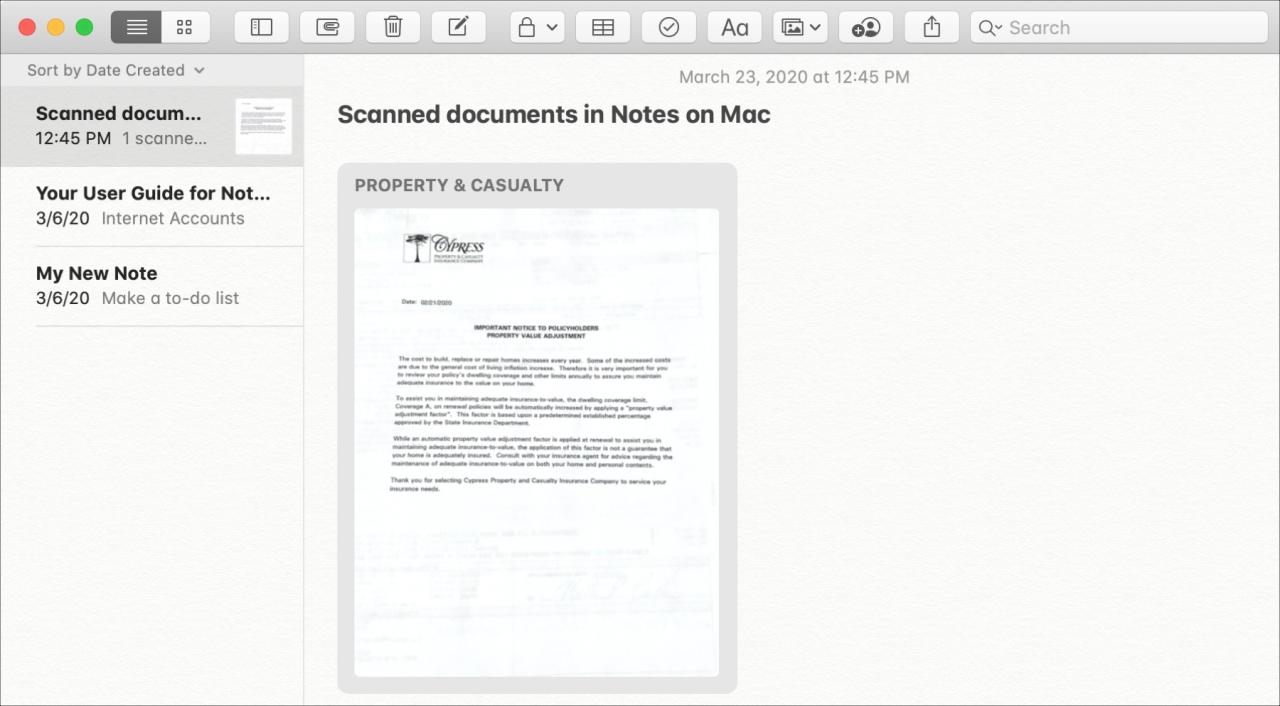 Documentos escaneados en Notes Mac