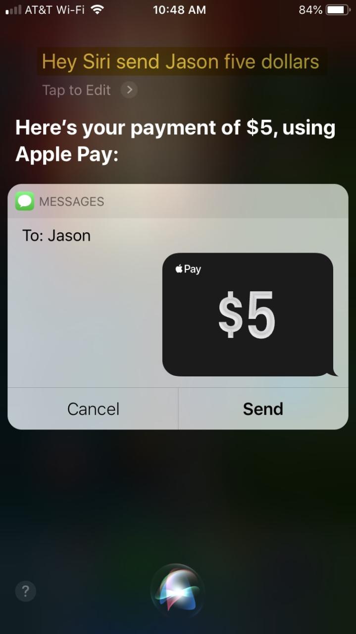 Enviar dinero con Apple Pay Siri