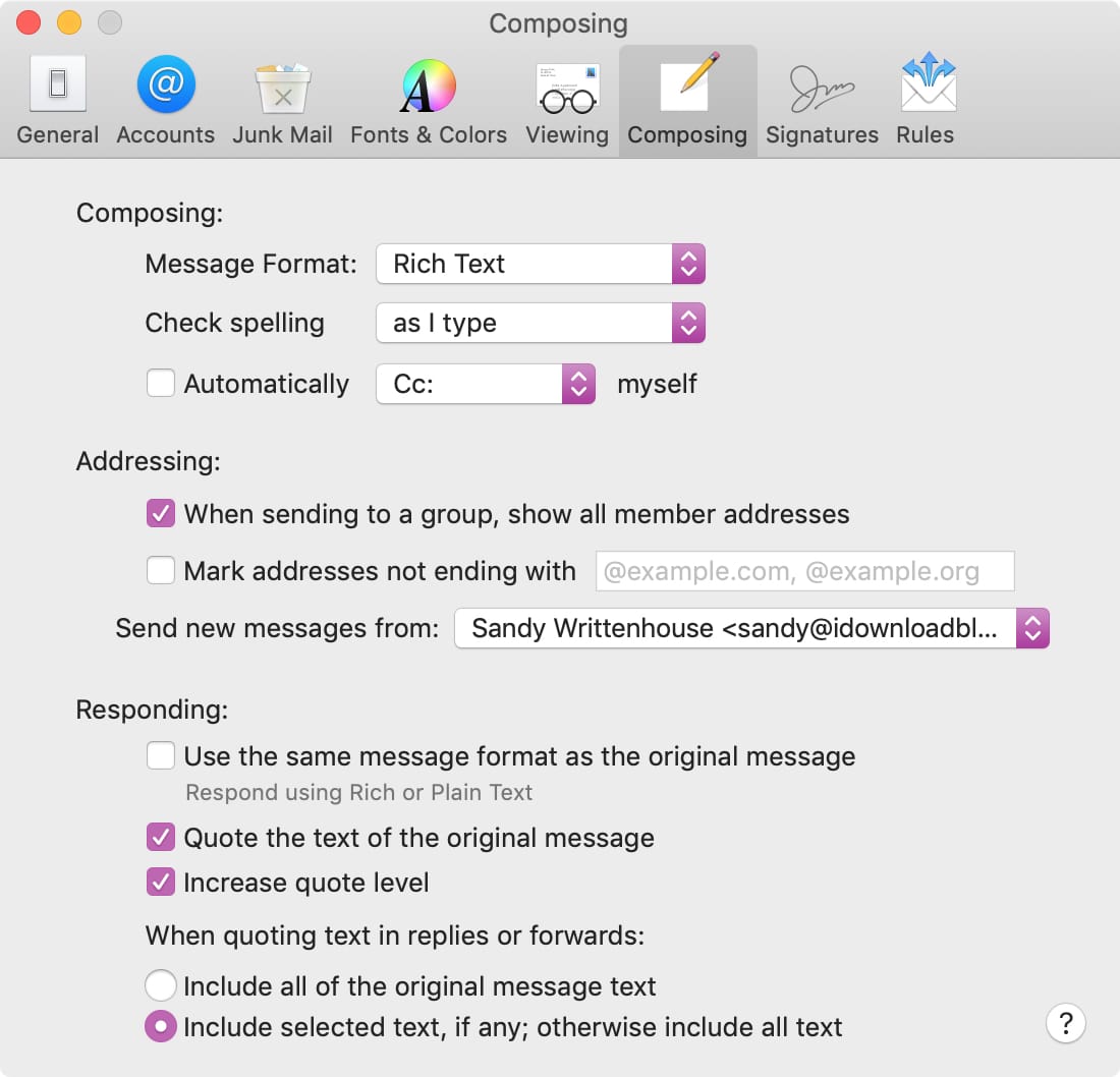 Establecer cuenta de correo electrónico predeterminada en Mac