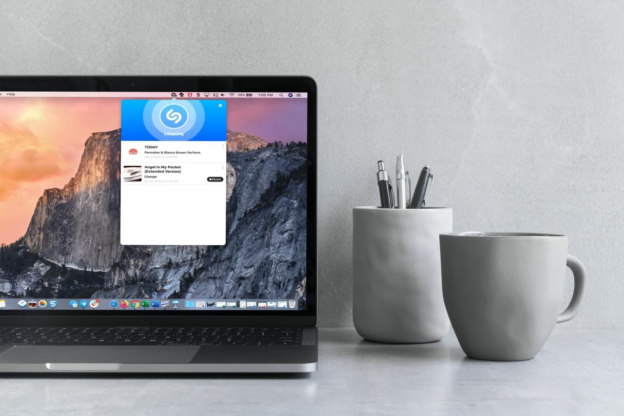 Shazam en la barra de menú en MacBook