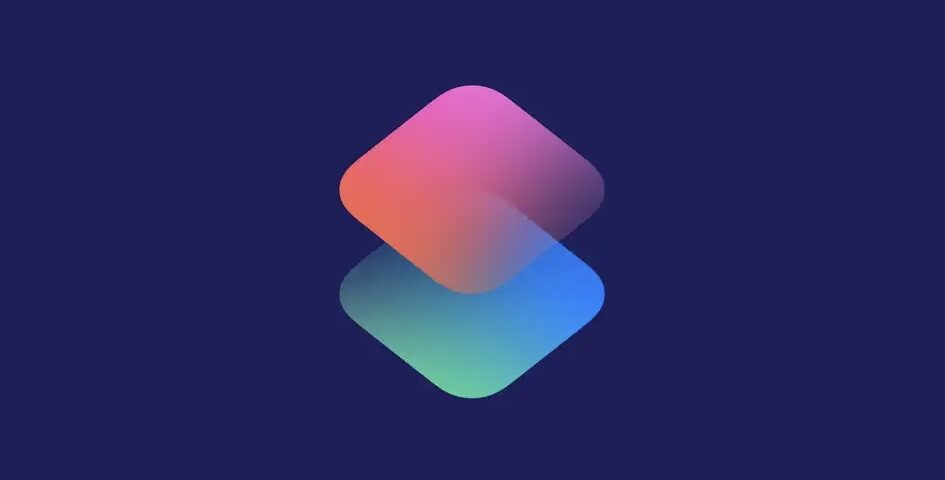 Una imagen de un ícono para la aplicación Atajos de Apple, sobre un fondo azul oscuro