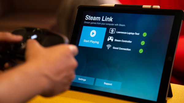 Imagen promocional de Valve que muestra la aplicación Steam Link ejecutándose en un iPad