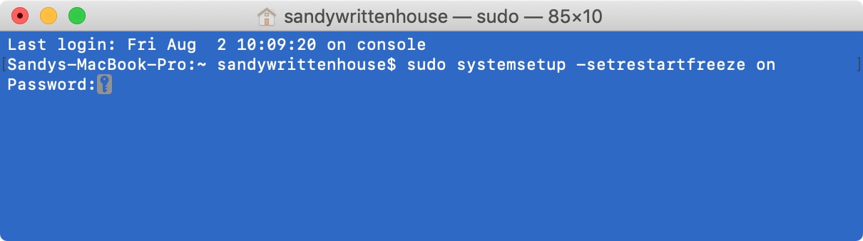 Terminal Command reiniciar automáticamente Mac