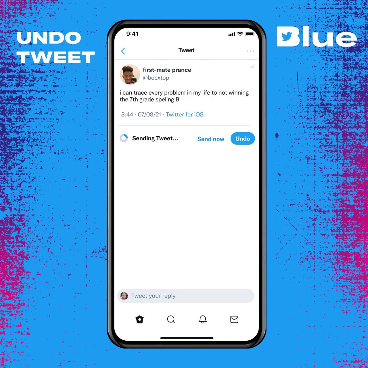 Gráfico promocional para la función Deshacer Tweet disponible con la suscripción a Twitter Blue en iPhone