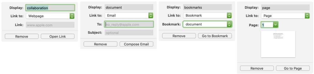 Tipos de enlaces en Pages en Mac