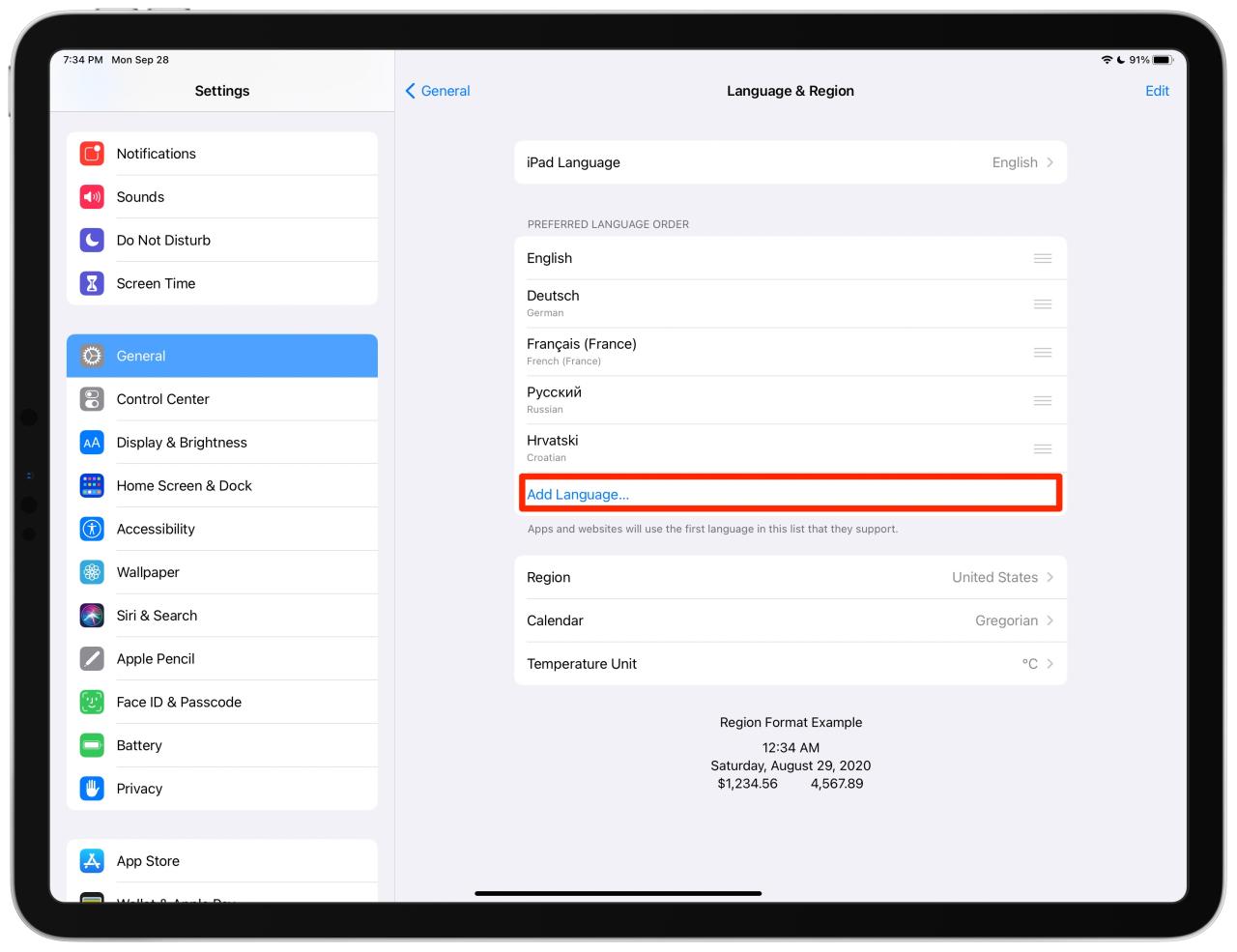 iPad de traducción de Apple Safari: agregue un idioma a la lista de idiomas preferidos
