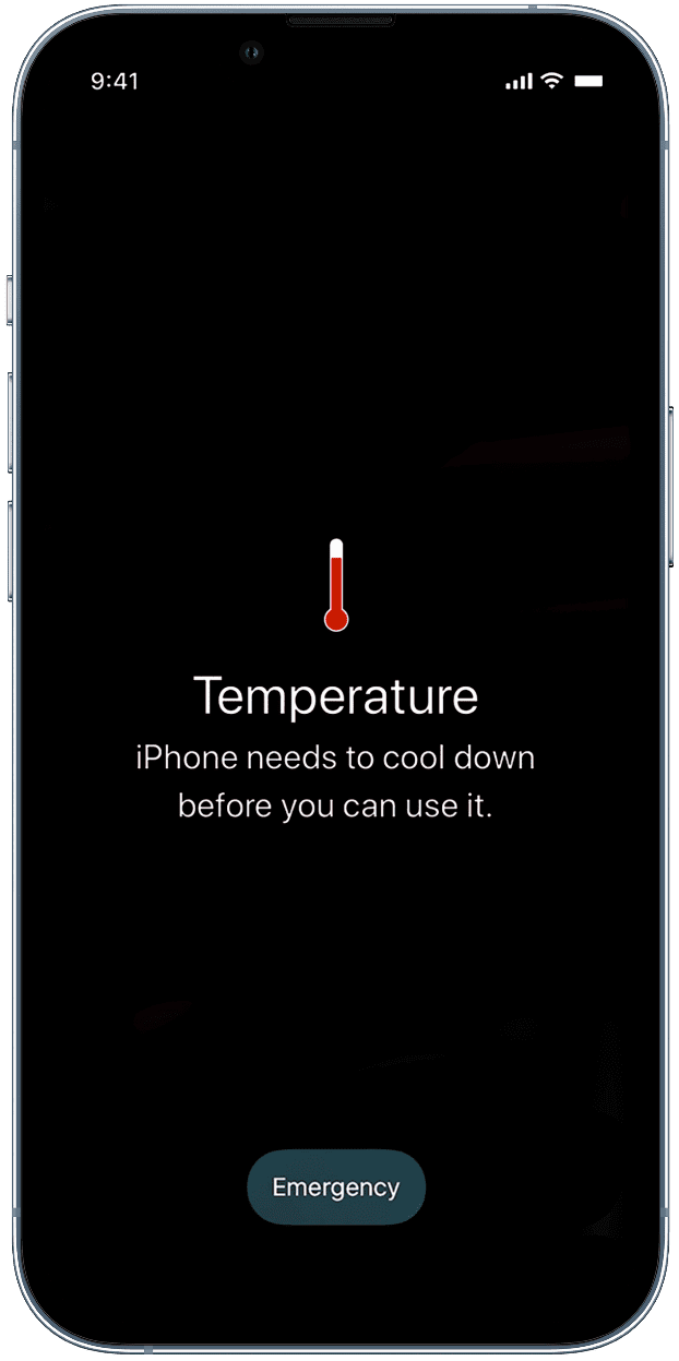 Aviso de temperatura del iPhone en pantalla