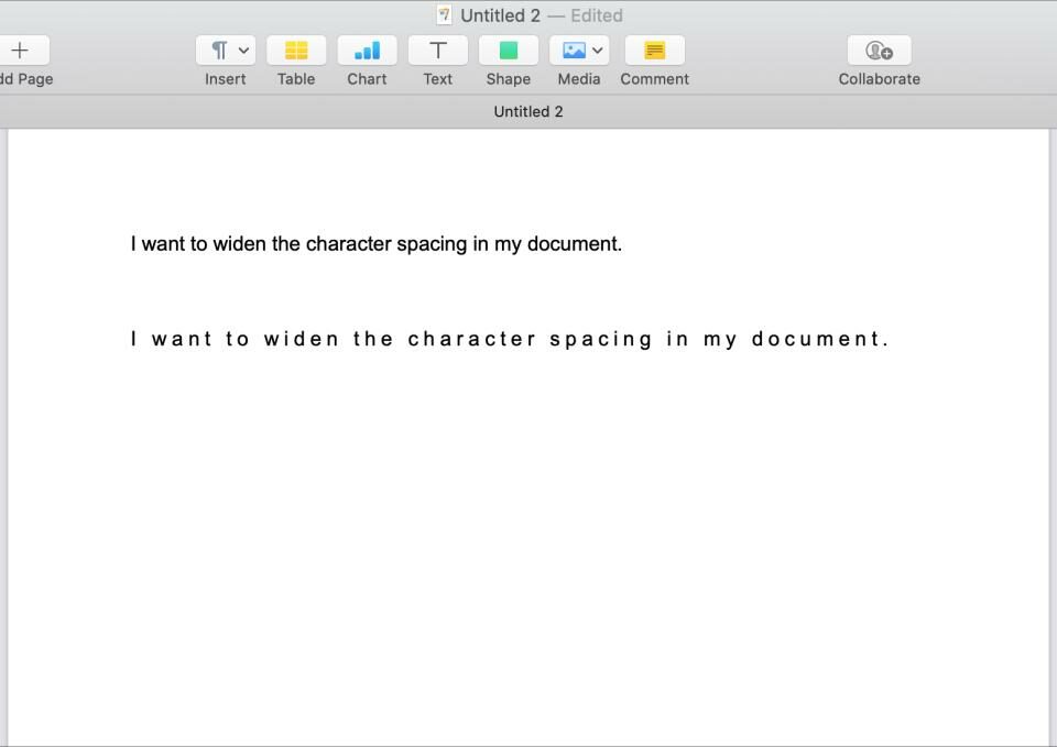 Ajustar el espacio entre caracteres en Pages Mac