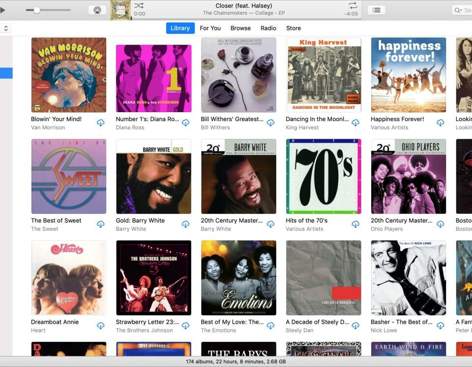 Sección de álbumes en iTunes en Mac