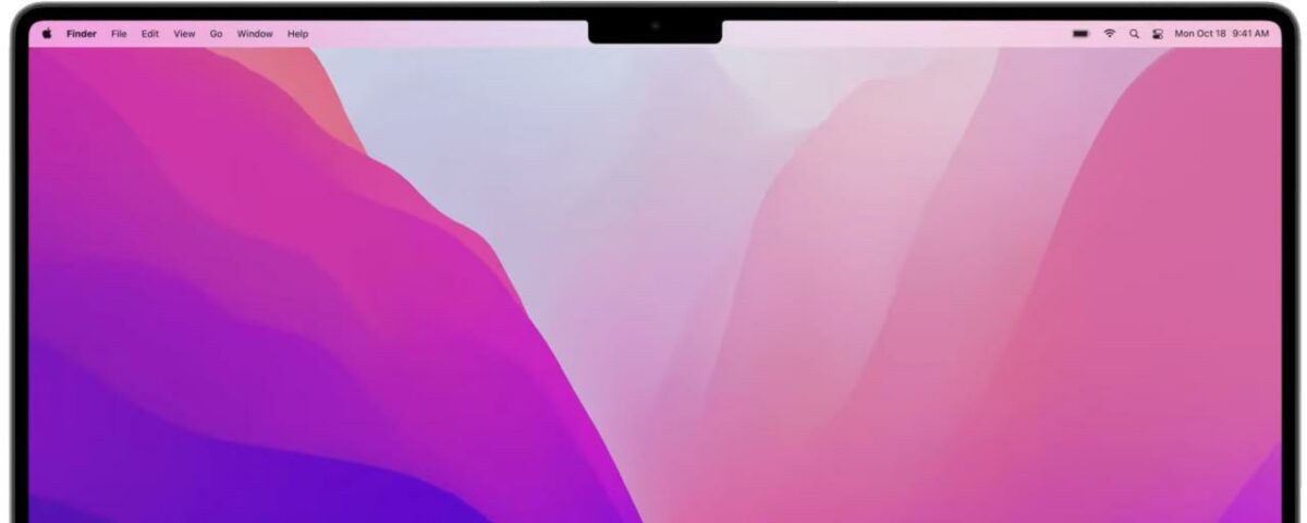 Imagen de marketing de Apple que muestra la muesca junto con la barra de menú en el MacBook Pro rediseñado del año 2021