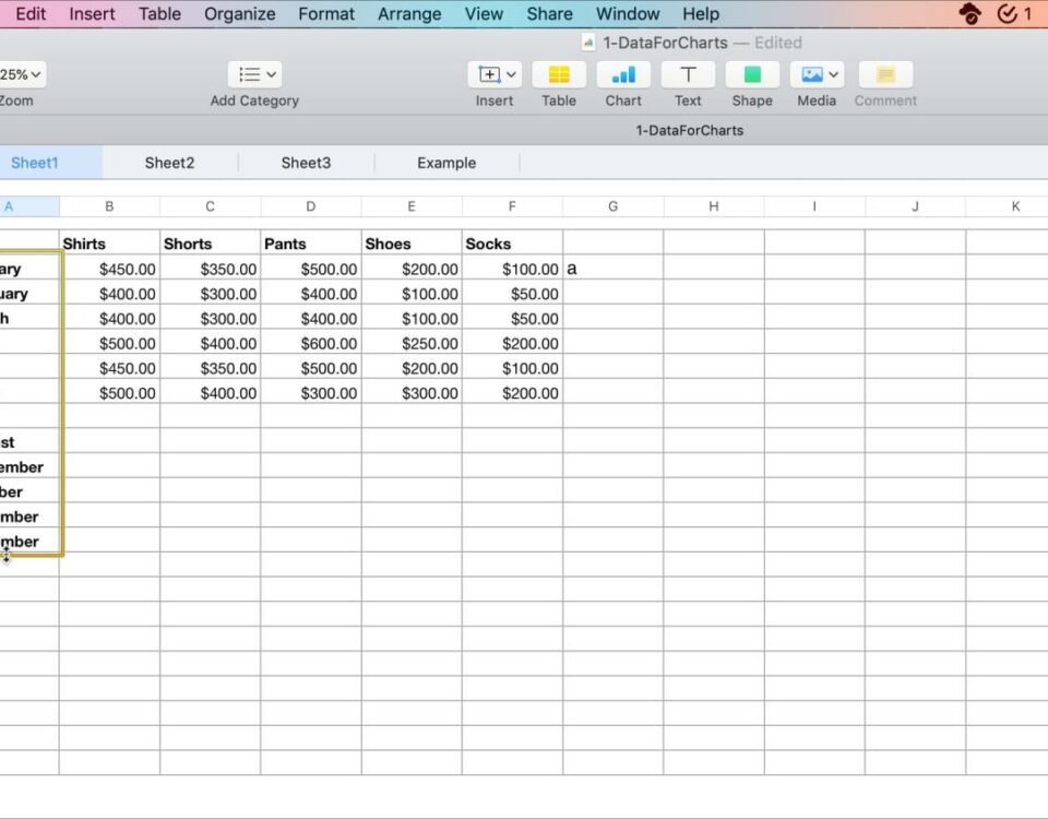 Autocompletar arrastrar hacia abajo en Numbers en Mac