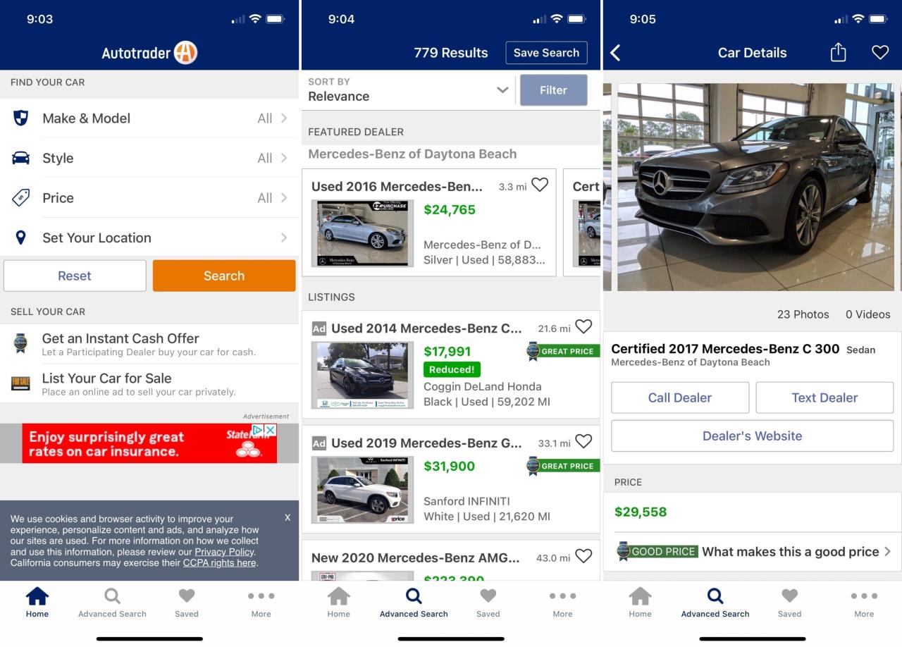 Apps para comprar un coche - Autotrader en iPhone