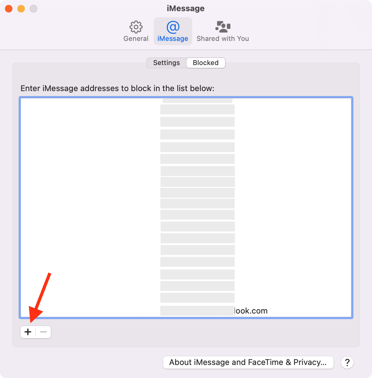 Lista bloqueada en la aplicación Mensajes en Mac
