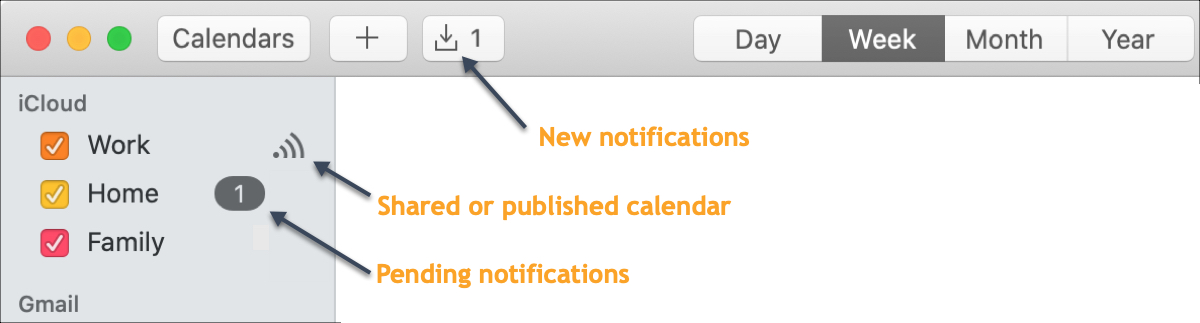 Calendario Mac Notificaciones compartidas