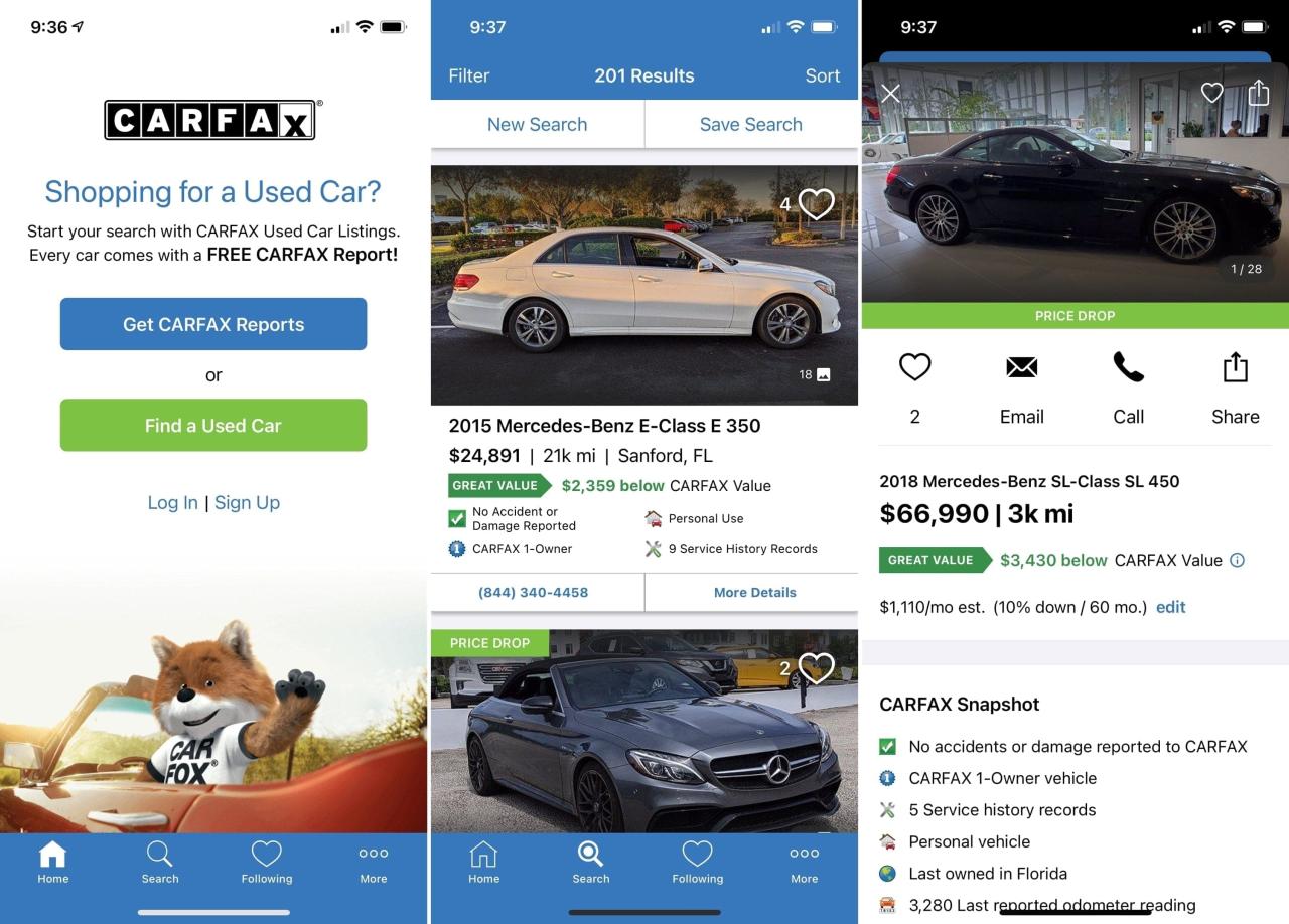 Apps para comprar un coche - CarFax en iPhone