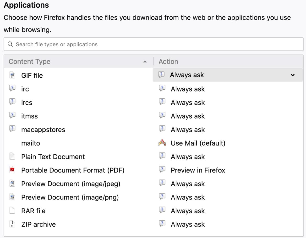 Cambiar ubicaciones de descarga de archivos Firefox Mac