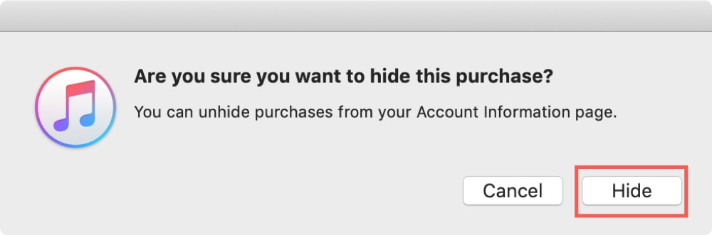 Confirmar Ocultar Compras de iTunes en Mac