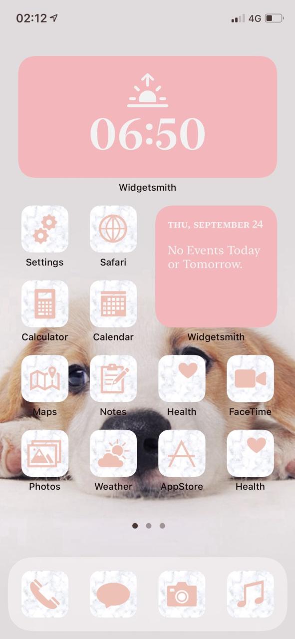 Iconos personalizados rosa Pantalla de inicio de iOS 17