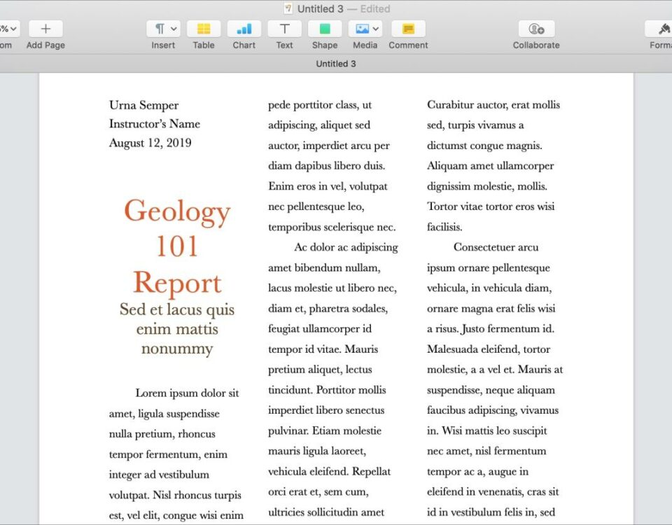 Documento con columnas en Pages en Mac