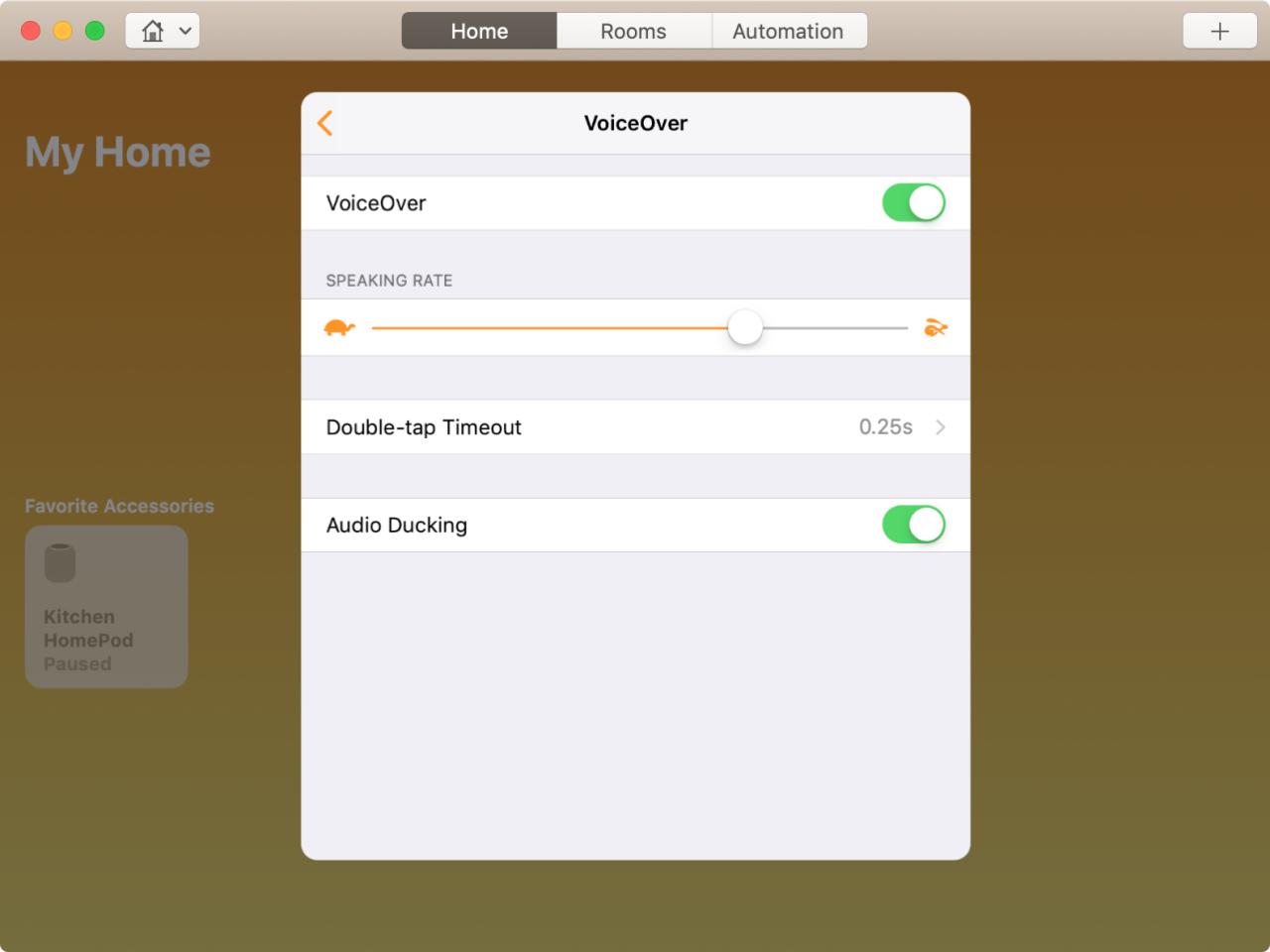 Habilitar VoiceOver para HomePod en Mac