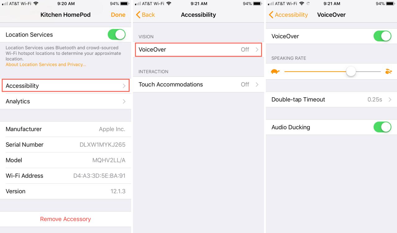 Habilitar VoiceOver para HomePod en iPhone