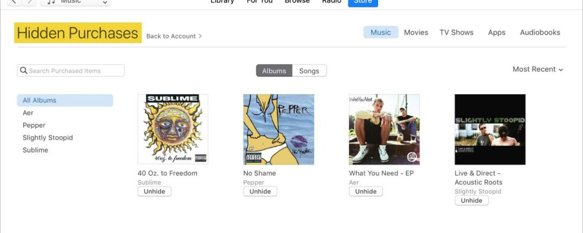 Compras ocultas de iTunes en Mac