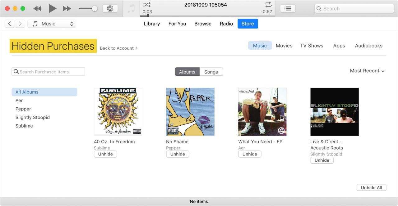 Compras ocultas de iTunes en Mac