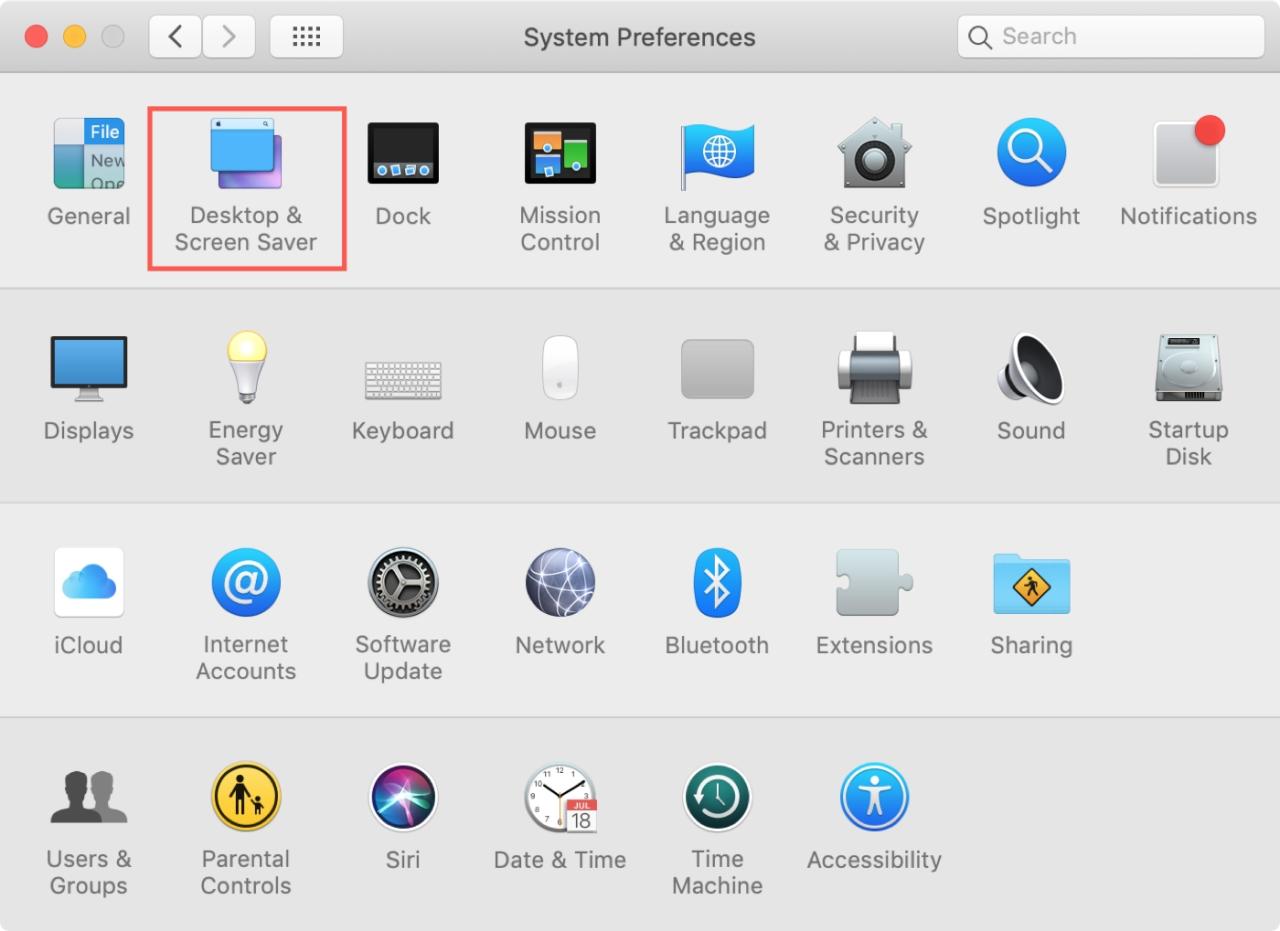 Preferencias del sistema Mac Protector de pantalla de escritorio