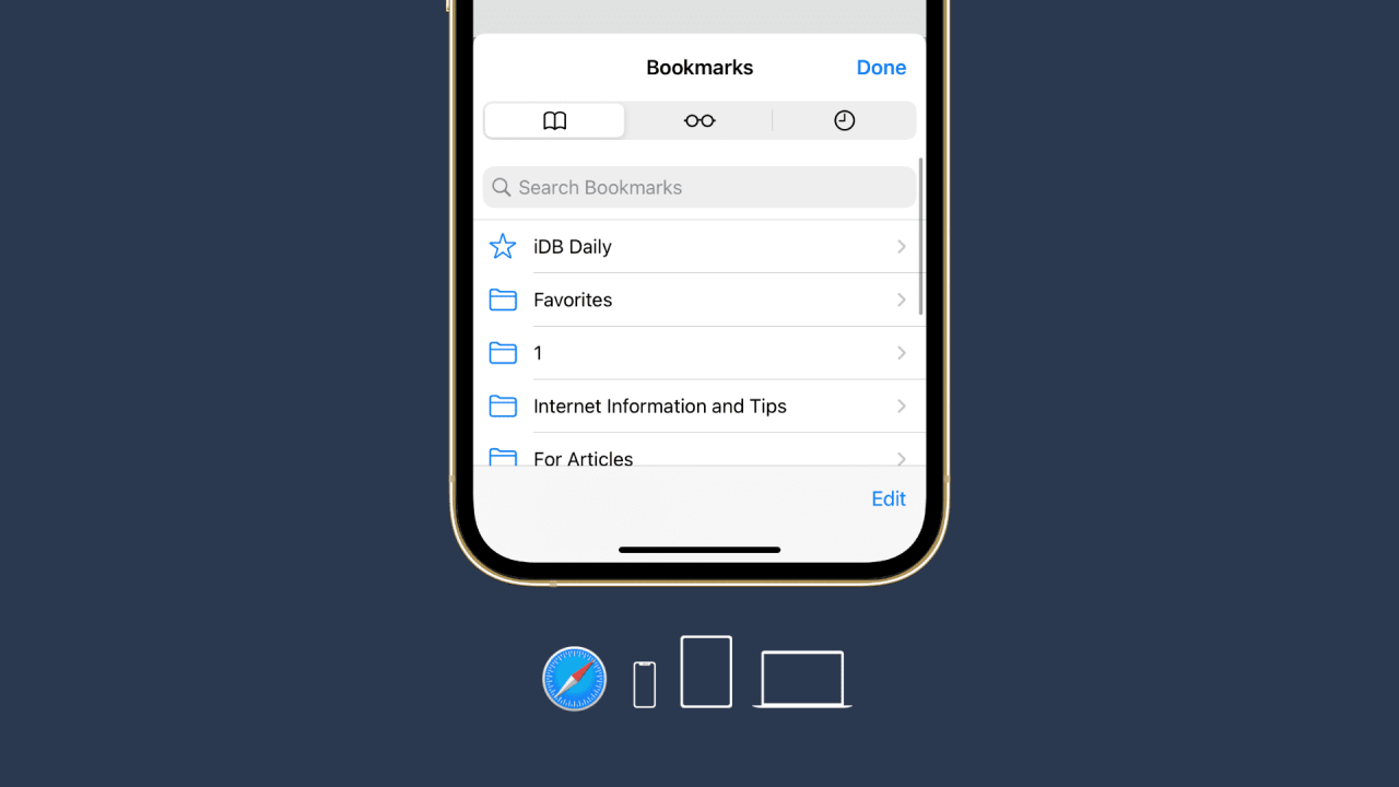 Administrar marcadores en Safari en iPhone, iPad y Mac