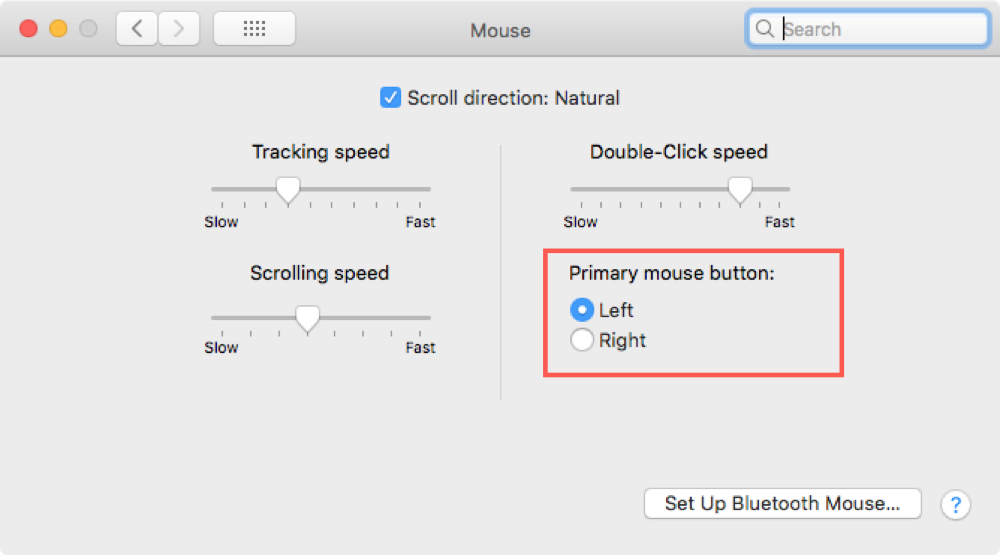 Configuración del botón principal del mouse en Mac