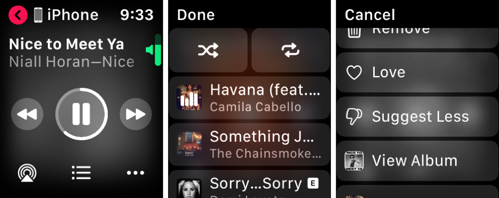 Opciones de reproducción de música en Apple Watch