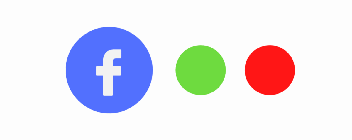 Logotipo redondo de Facebook con puntos verdes y rojos que representan el estado en línea y fuera de línea