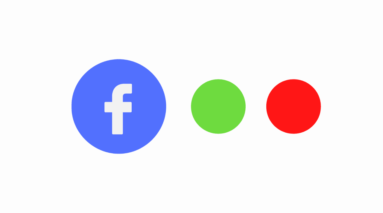 Logotipo redondo de Facebook con puntos verdes y rojos que representan el estado en línea y fuera de línea