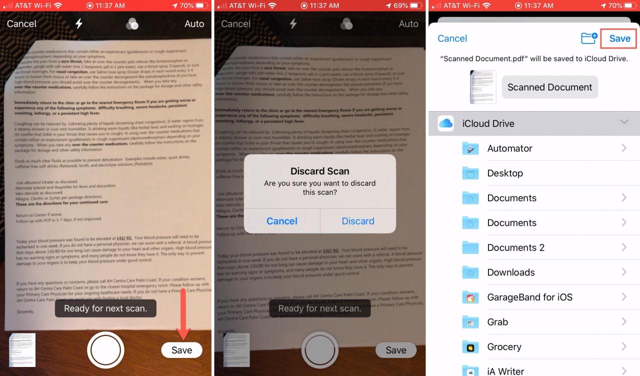 Guardar aplicación de archivos de documentos escaneados iPhone
