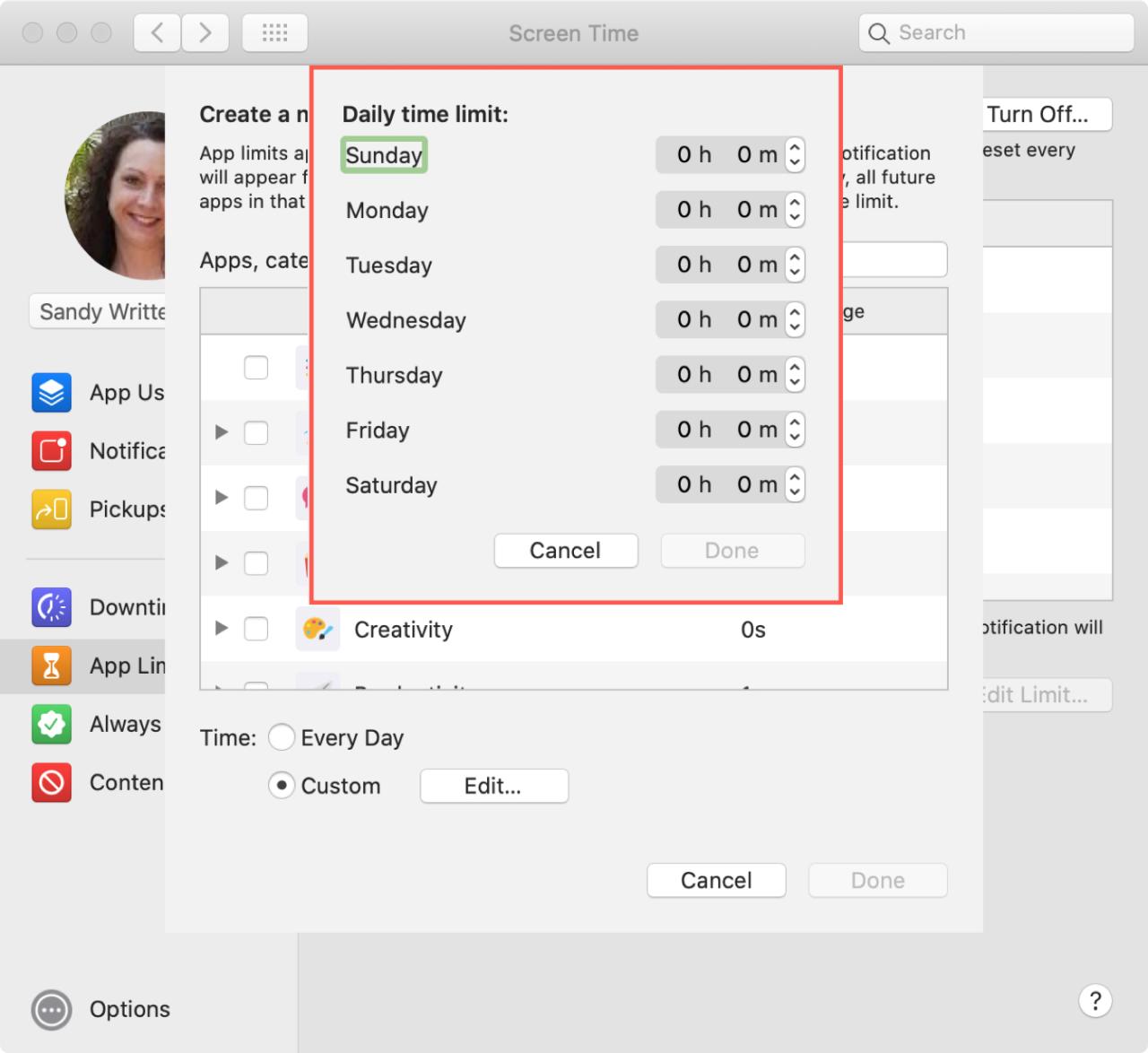 Límites de tiempo de la aplicación Screen Time en Mac