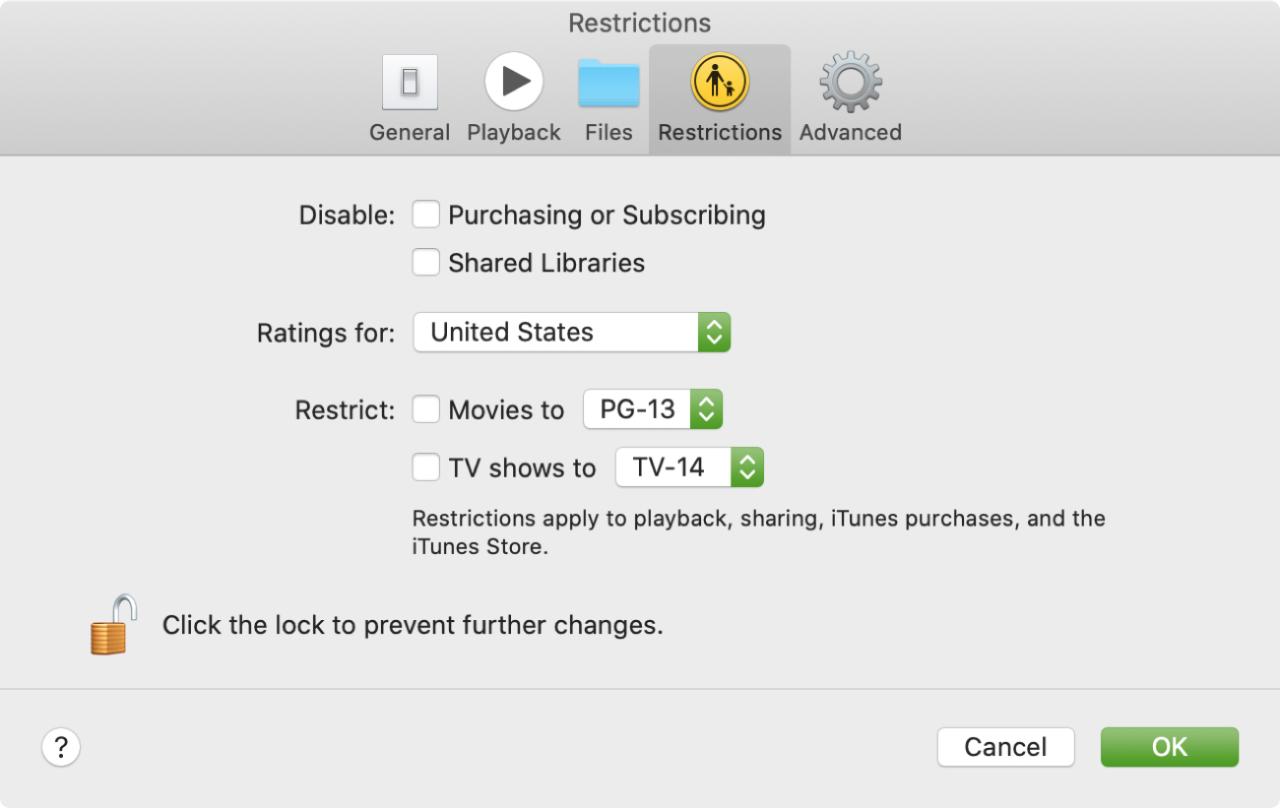 Restricciones de la aplicación de TV en Mac