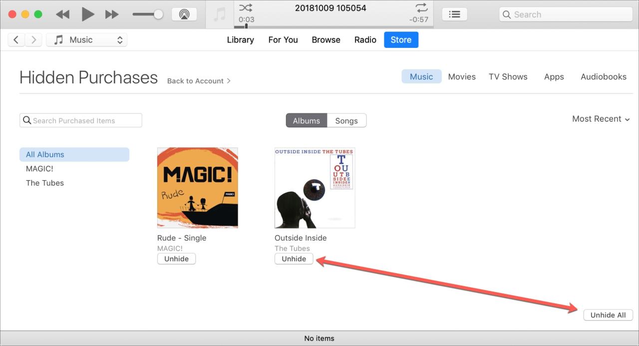 Mostrar compras de iTunes en Mac