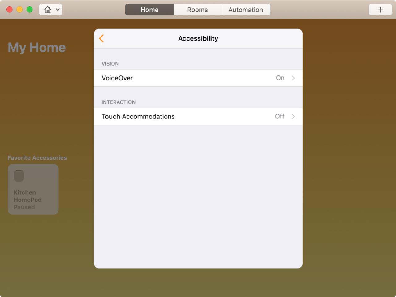 VoiceOver habilitado para HomePod en Mac
