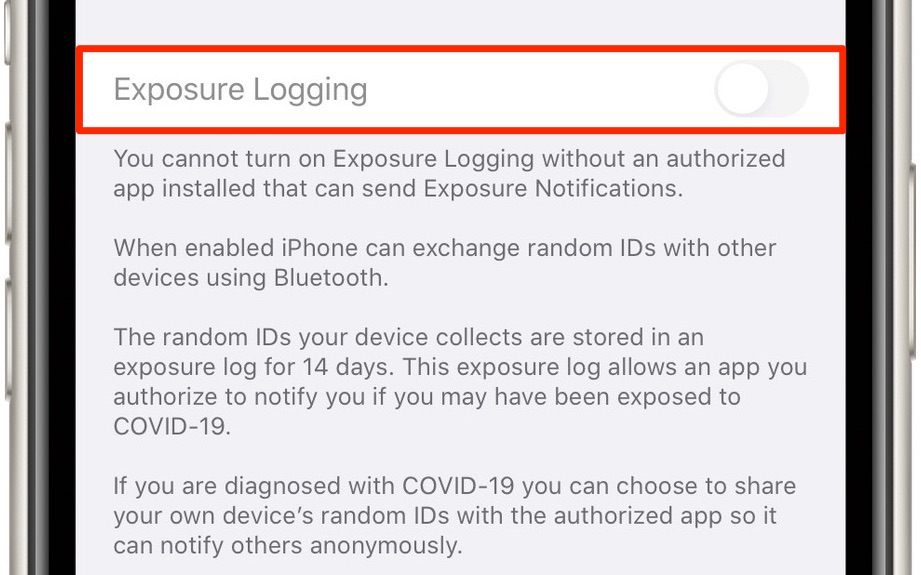 iOS 13.5 iPadOS Registro de exposición COVID-19 deshabilitado
