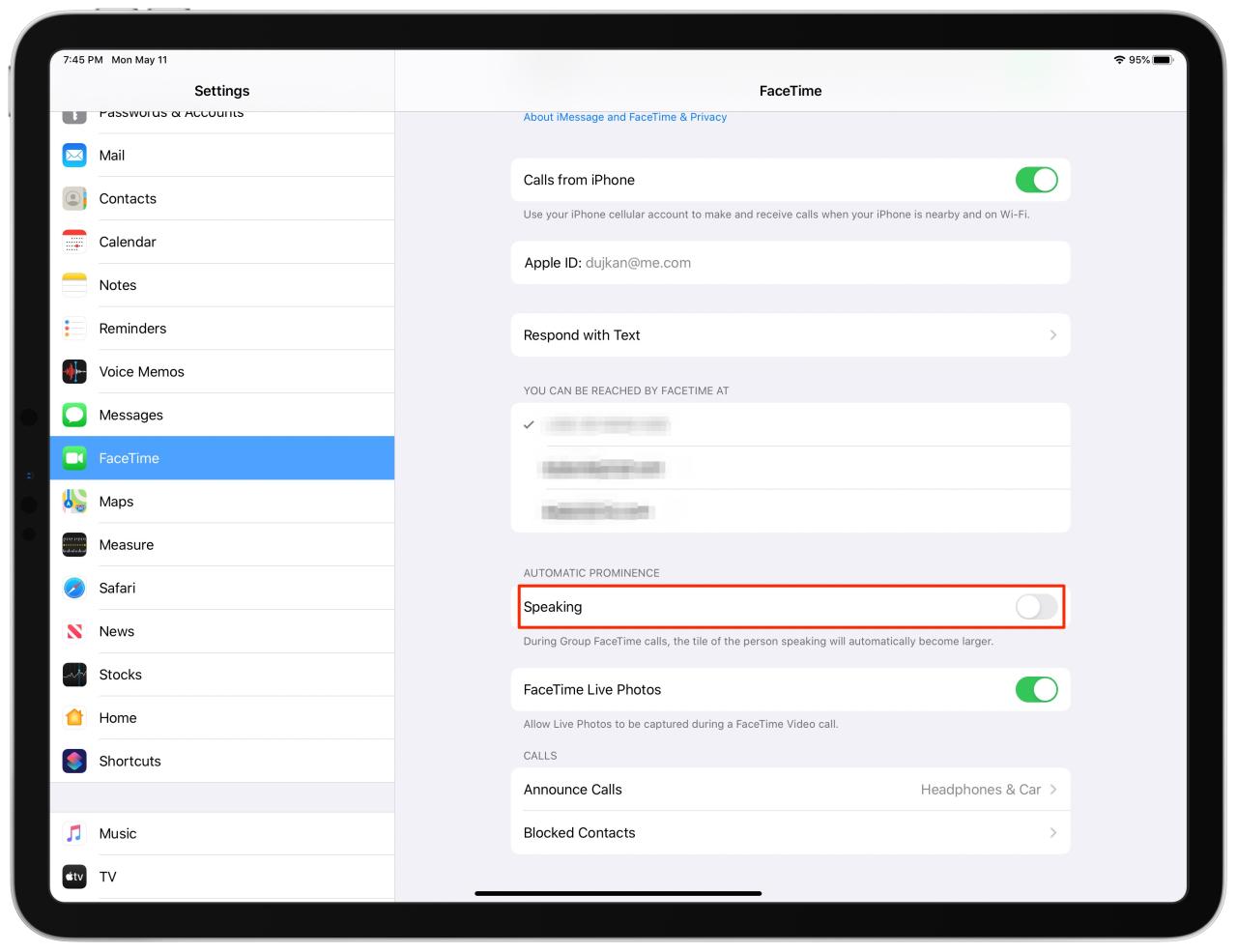 iOS 13.5 iPadOS Group Prominencia automática de FaceTime deshabilitada