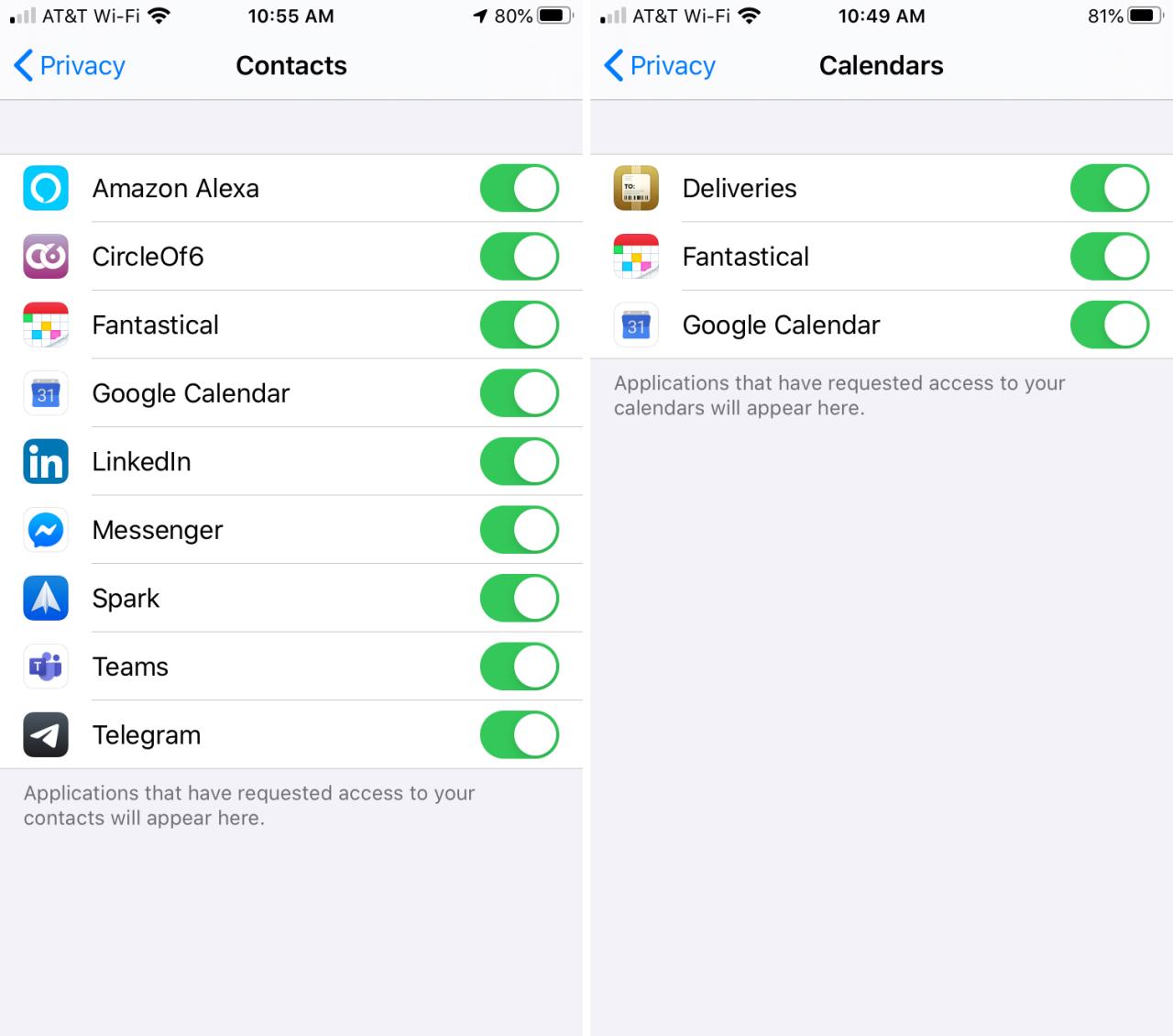 iPhone Privacidad Ajustes Contactos Calendarios